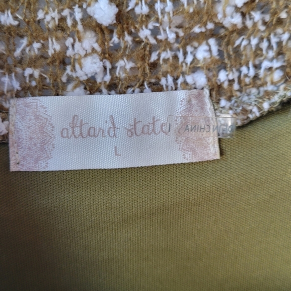 Altar'd State Green/White SWEATER DRESS Size Large Long Sleeve Lace Trim Floral - Picture 3 of 9